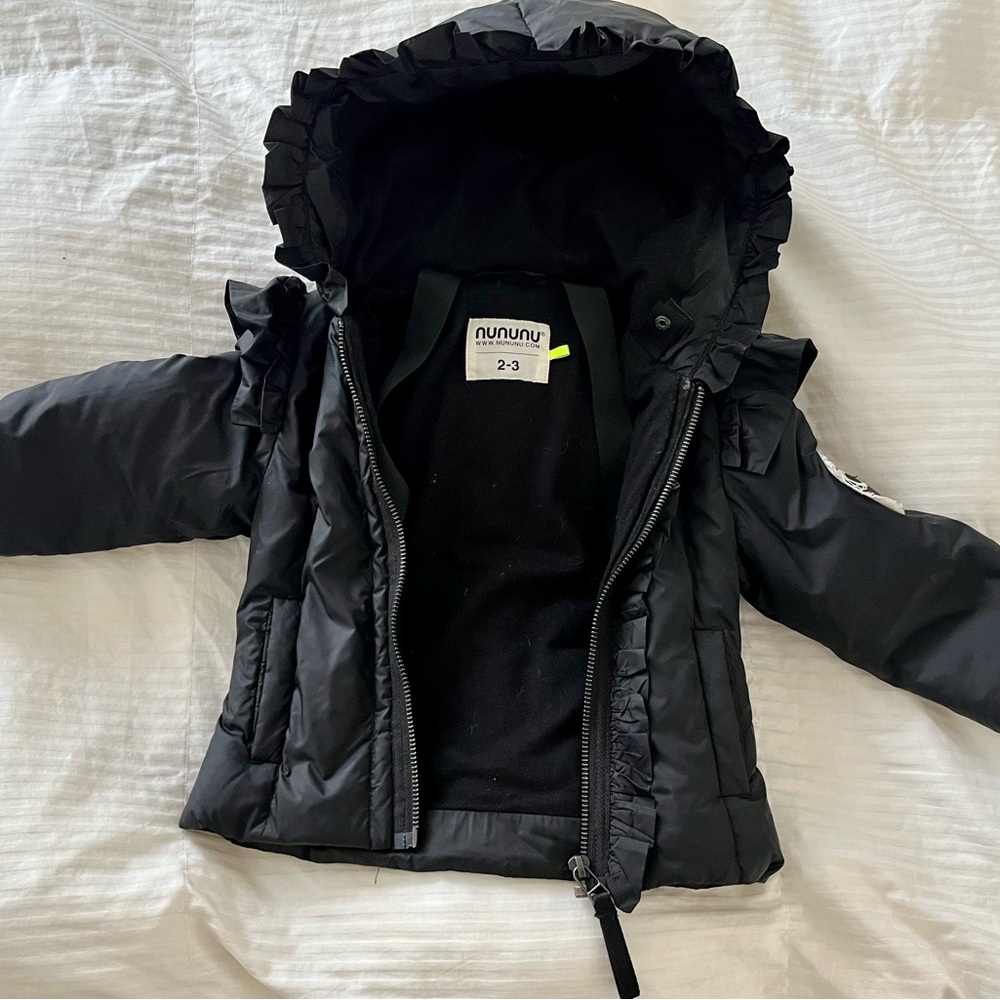 nununu toddler black fancy ruffled down jacket